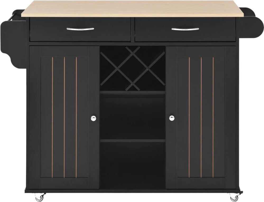 Maodeng Kitchen Island Cart with Two Storage Cabinets and Four Locking Wheels Black