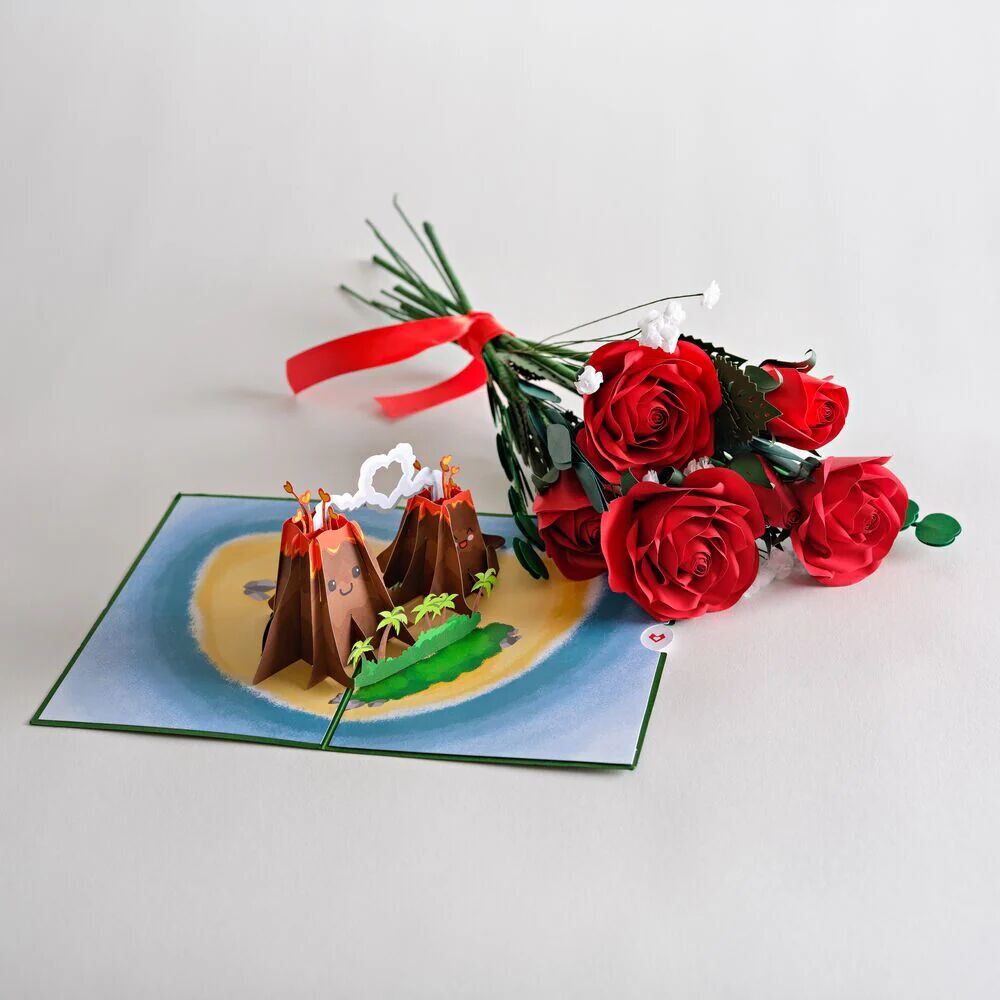 Lovepop Handcrafted Paper Flowers: Roses (6 Stems) with I Lava You Pop-Up Card