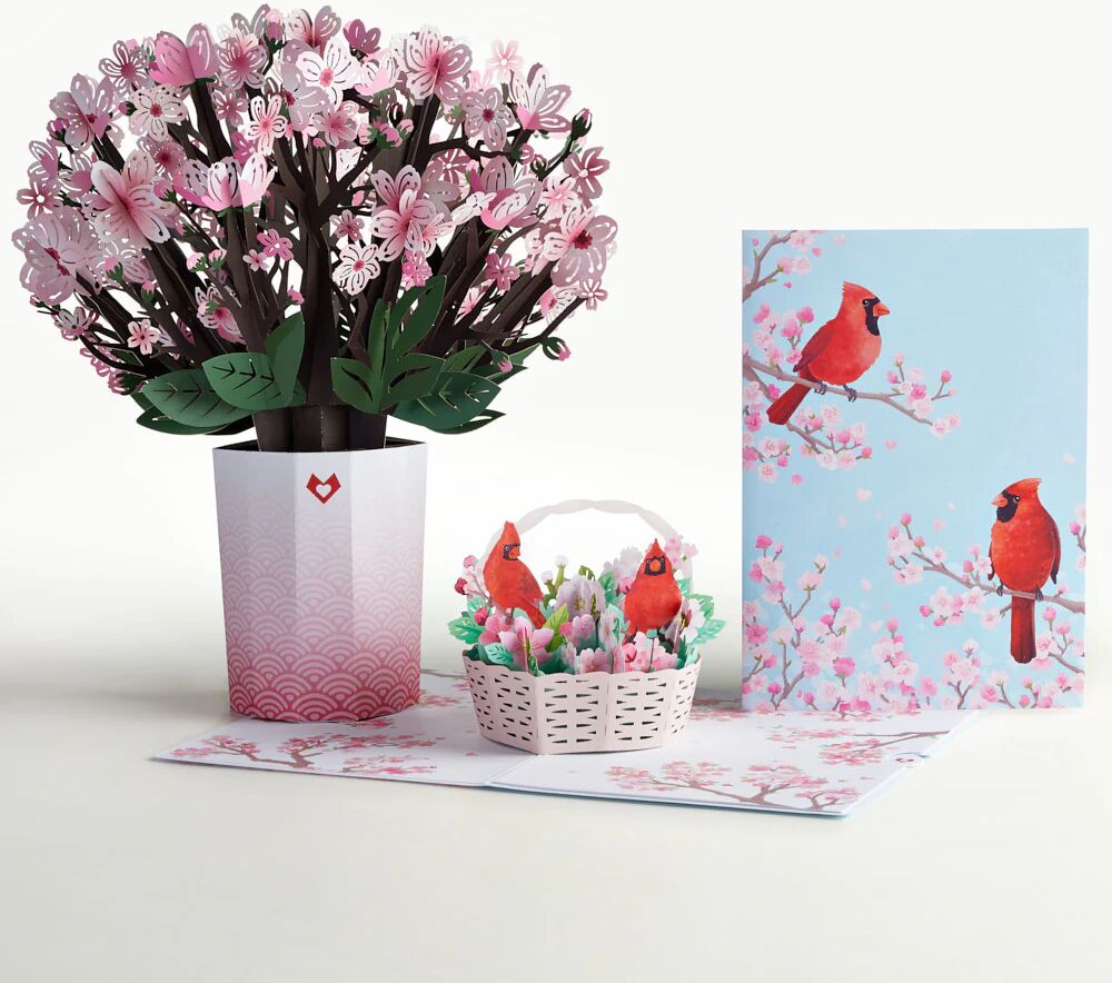 Lovepop Cherry Blossom with Cardinals Pop-Up Card & Bouquet Bundle