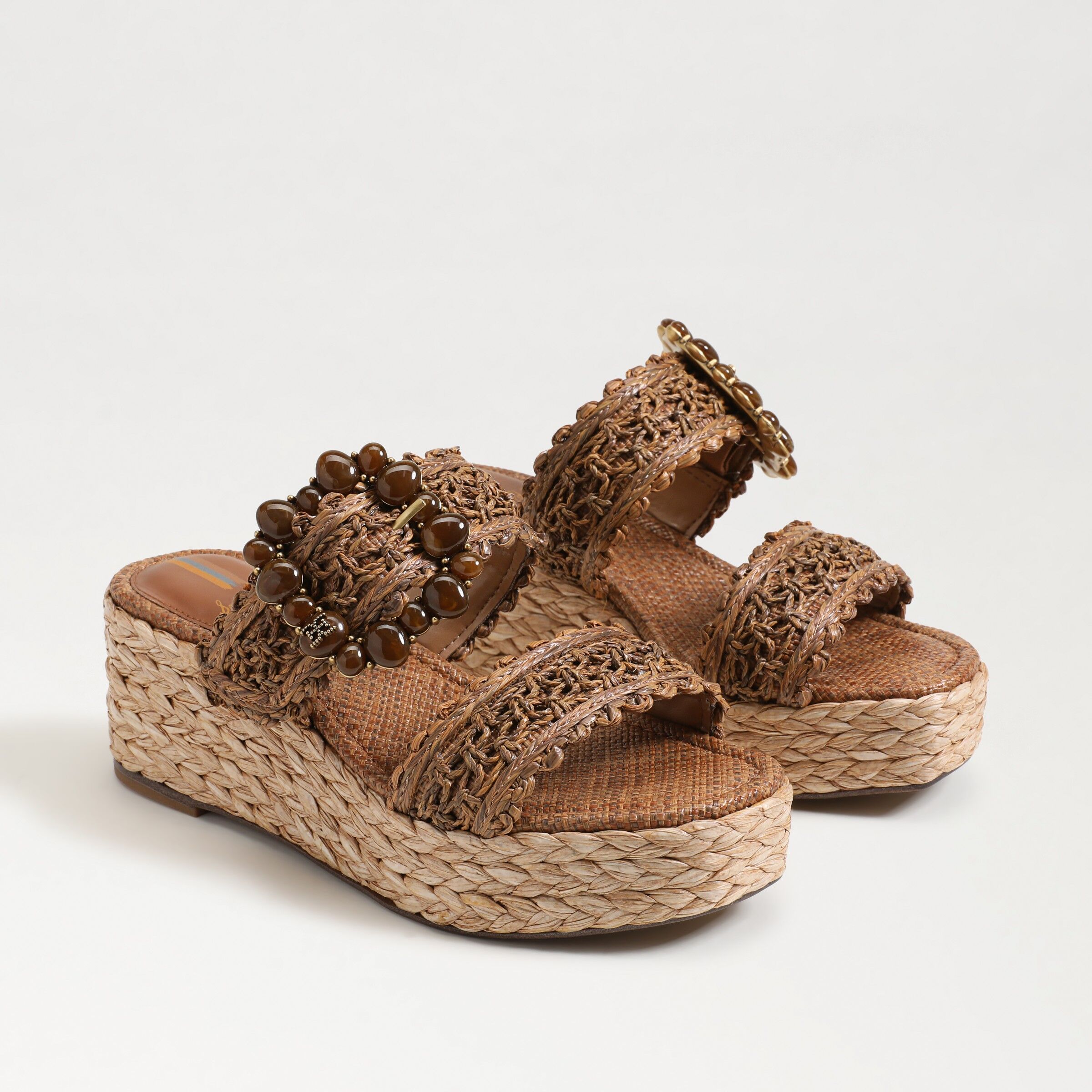 Sam Edelman Cadance Platform Wedge Sandal Cuoio Raffia 10.0