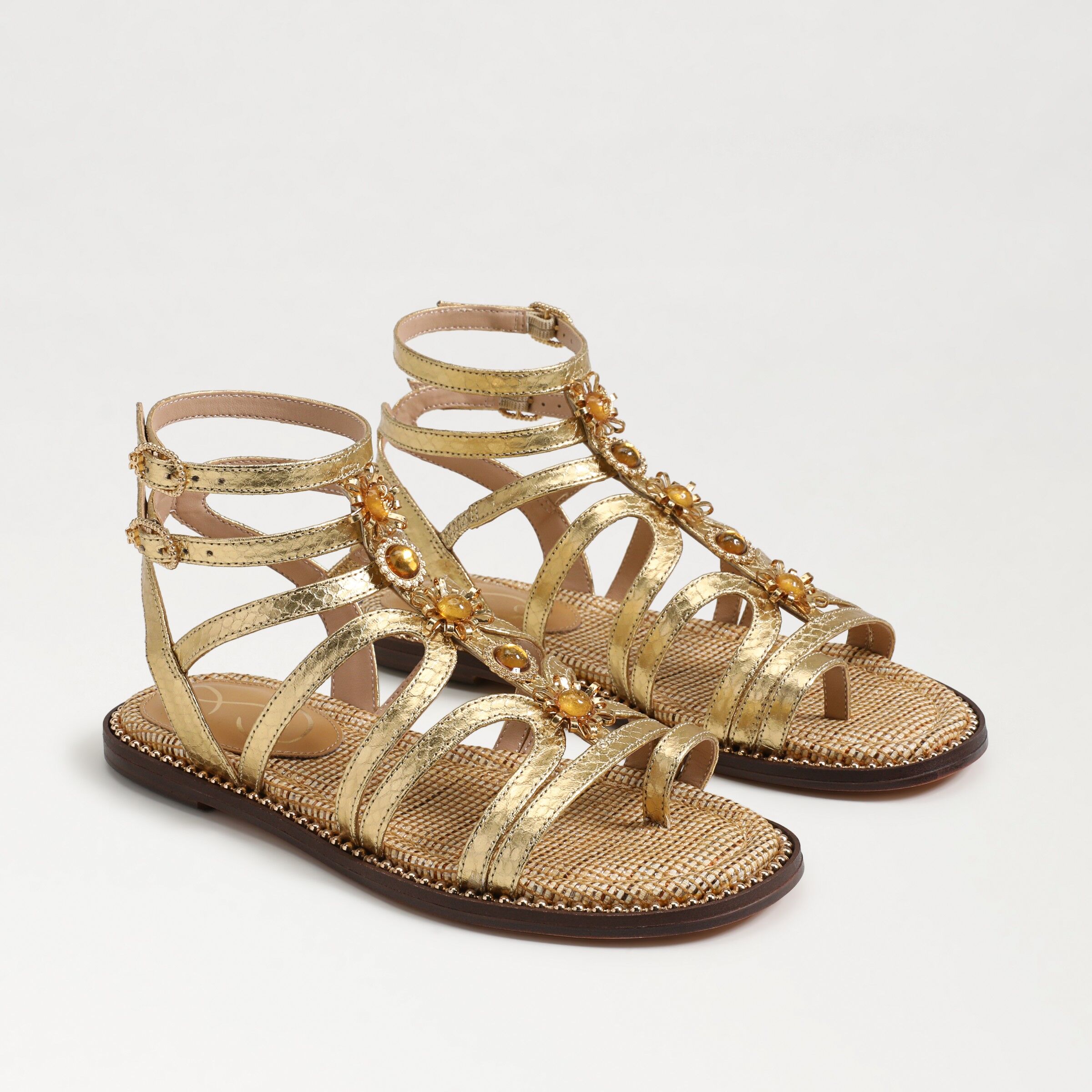 Sam Edelman Tianna Gladiator Sandal Gold Print 8.0