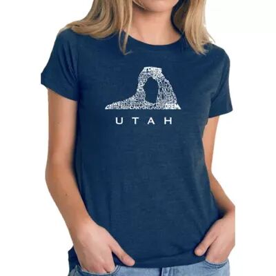 La Pop Art Women's Premium Blend Word Art T-Shirt - Utah, Navy Blue, Large