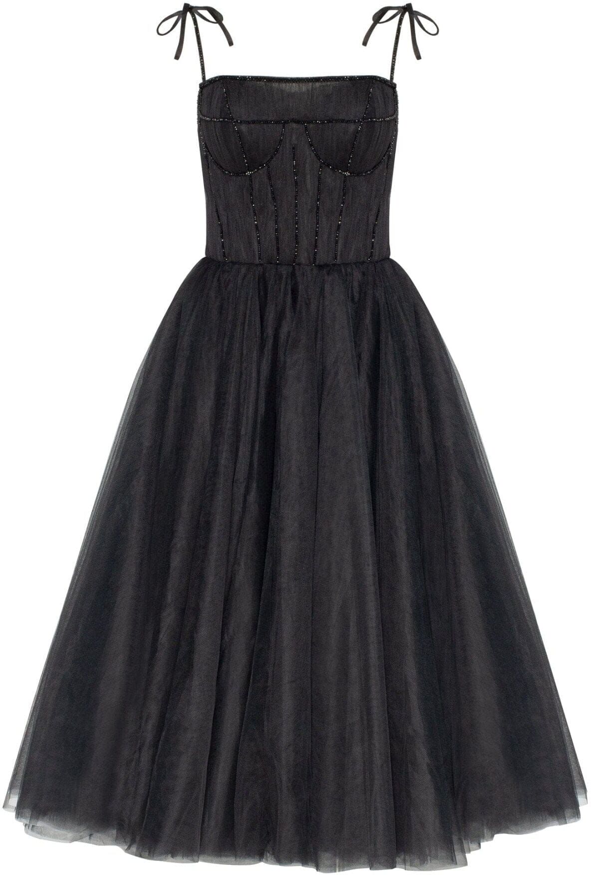 Milla Black Tie-strap cocktail dress with the elegant corset embroidery XS womens