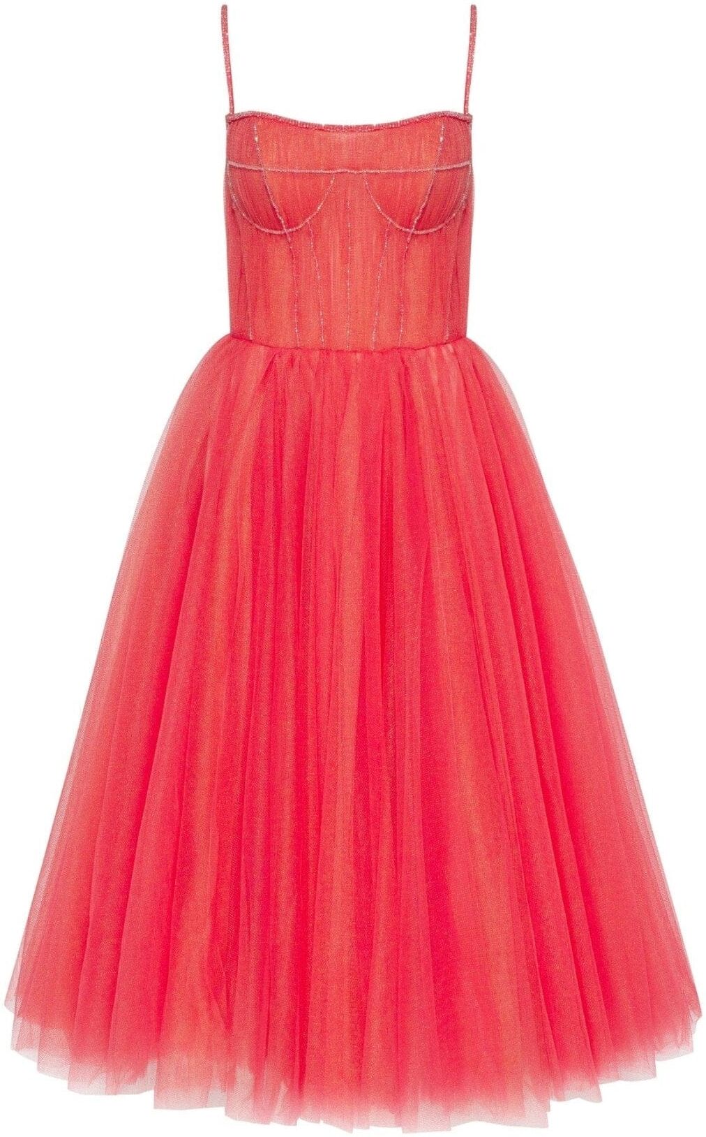 Milla Coral Tie-strap cocktail dress with the elegant corset embroidery L womens