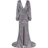 Milla Fancy silver silk maxi evening dress XXL womens