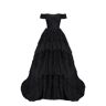 Milla Black Off-The-Shoulder Frill-Layered Gown Customized womens
