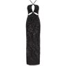 Milla Cut-out halterneck black maxi covered in sequins, Smoky Quartz M womens