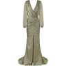 Milla Fancy olive silk maxi evening dress XS womens