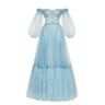 Milla Ocean Wave Sheer Sleeves Maxi Tulle Dress M womens