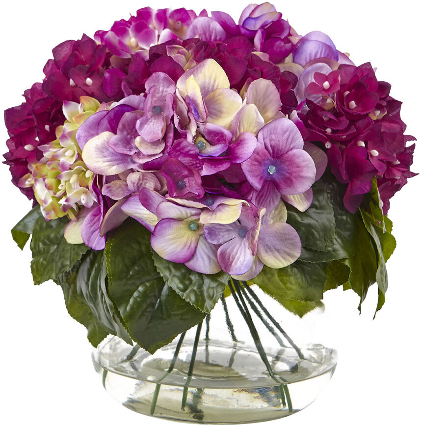 Nearly Natural Multi-Tone Beauty Hydrangea with Round Glass Vase NoColor NoSize