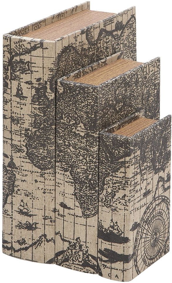 Peyton Lane Set of 3 Faux Book Boxes with World Map Covers Multicolor NoSize