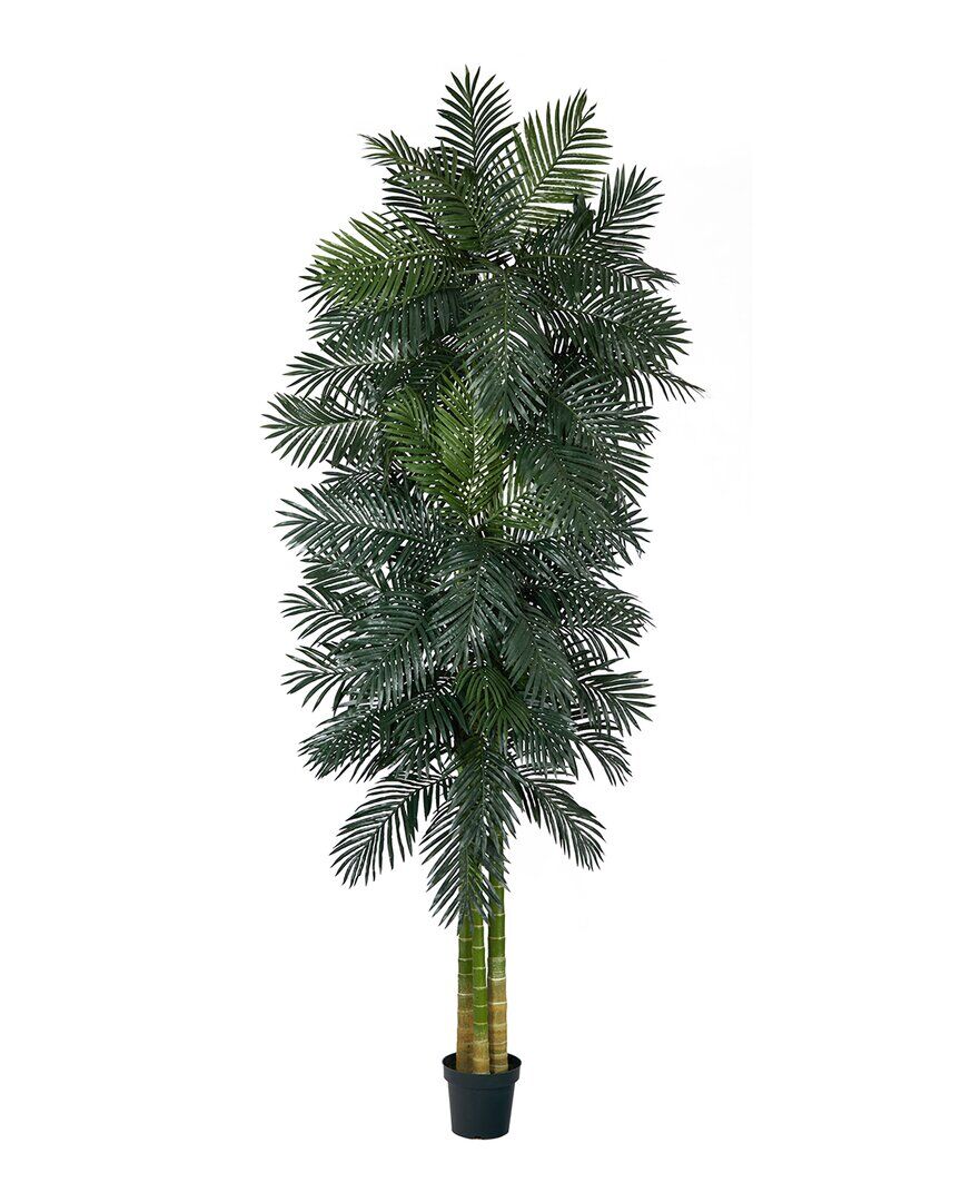 Nearly Natural 10ft Triple Stalk Golden Cane Artificial Palm Tree Green NoSize