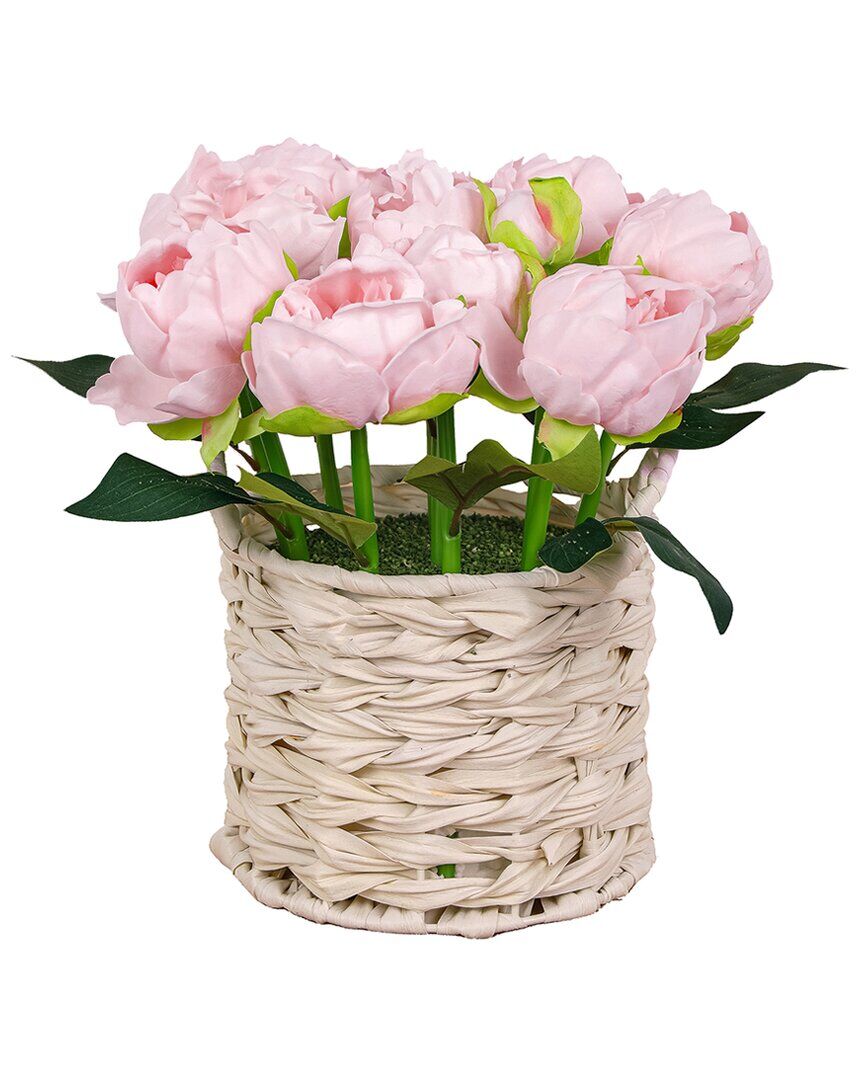 National Tree Company 10In Light Pink Peony Flower Bouquet In White Basket Pink NoSize