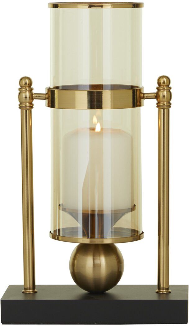 CosmoLiving by Cosmopolitan Gold Metal Pillar Hurricane Lamp With Metal Stand Gold NoSize