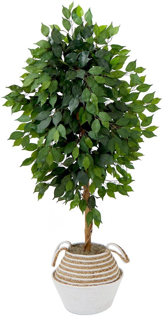 Nearly Natural 4.5ft Artificial Ficus Tree with Double Trunk in Handmade Basket DIY Kit Green NoSize