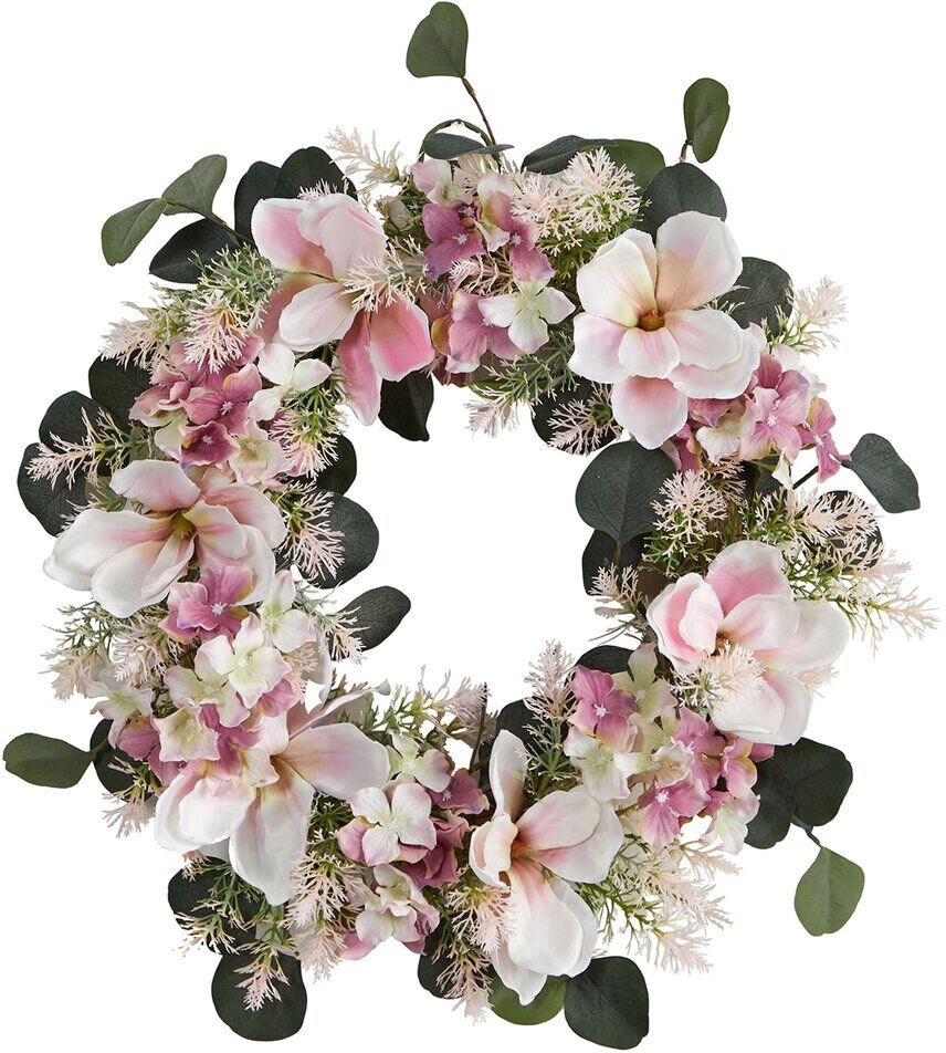 Nearly Natural 20in Hydrangea And Magnolia Artificial Wreath Pink NoSize