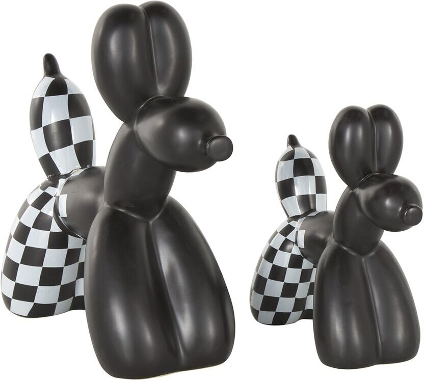 Peyton Lane Set of 2 Dog Black Ceramic Balloon Sculpture with Checkered Accents Black NoSize