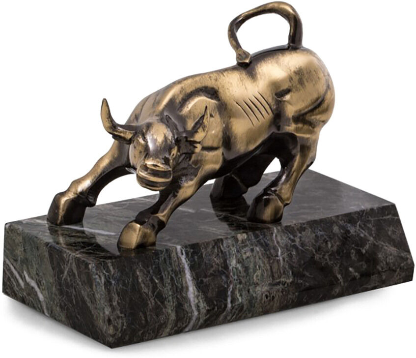 Bey-Berk Antique Brass Finished Bull Sculpture on Green Marble Base NoColor NoSize