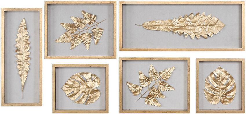 Set of 6 Uttermost Golden Leaves Shadow Box NoColor NoSize