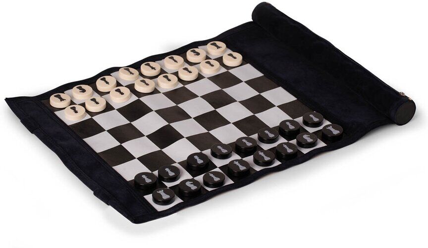 Bey-Berk 12.5in Suede Roll Up Travel Chess Set Navy Medium