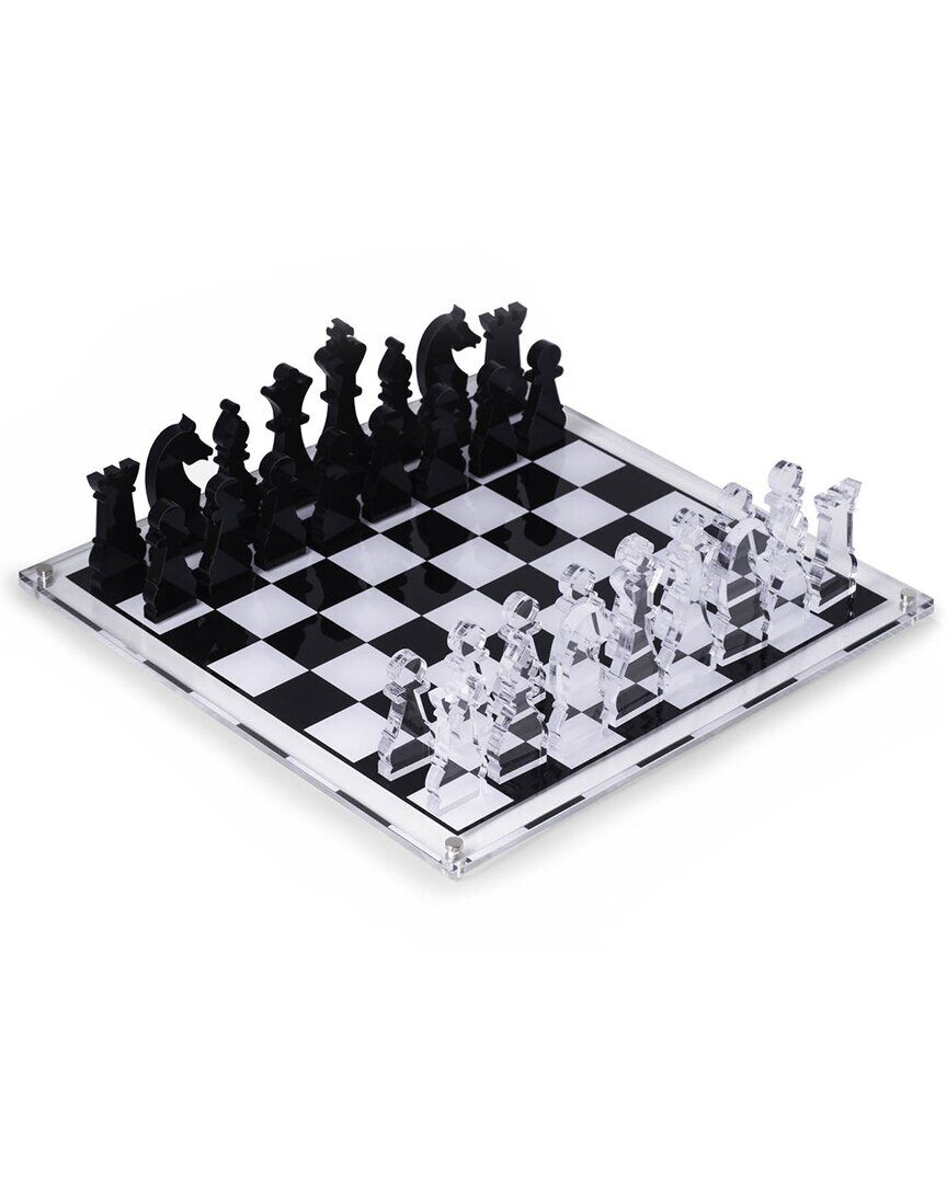 Bey-Berk Acrylic 28pc Chess Set Clear Medium