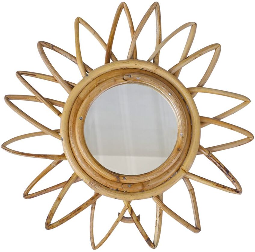 Tiramisu 12in Round Handmade Flower Rattan Cane Wall Mirror NoColor 12 x 5