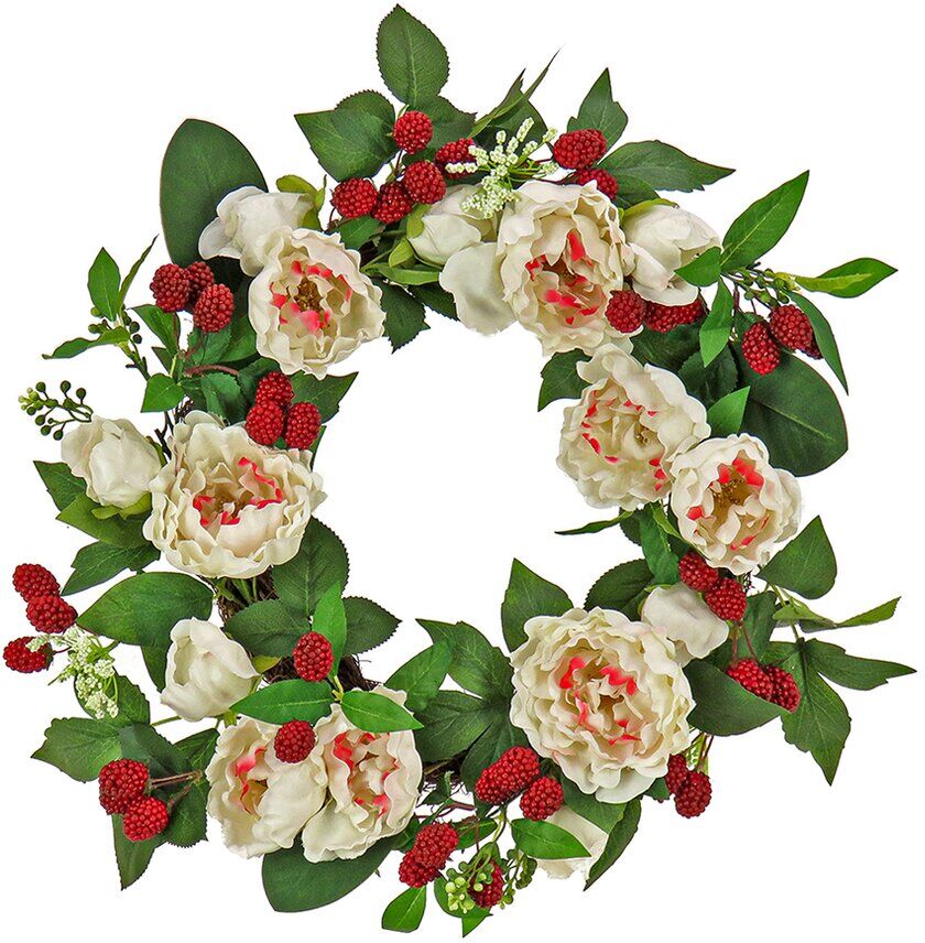 National Tree Company 22In Peony And Raspberry Wreath Beige NoSize