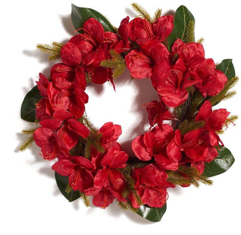 Safavieh Faux 24in Amaryllis & Magnolia Leaf Wreath Red NoSize