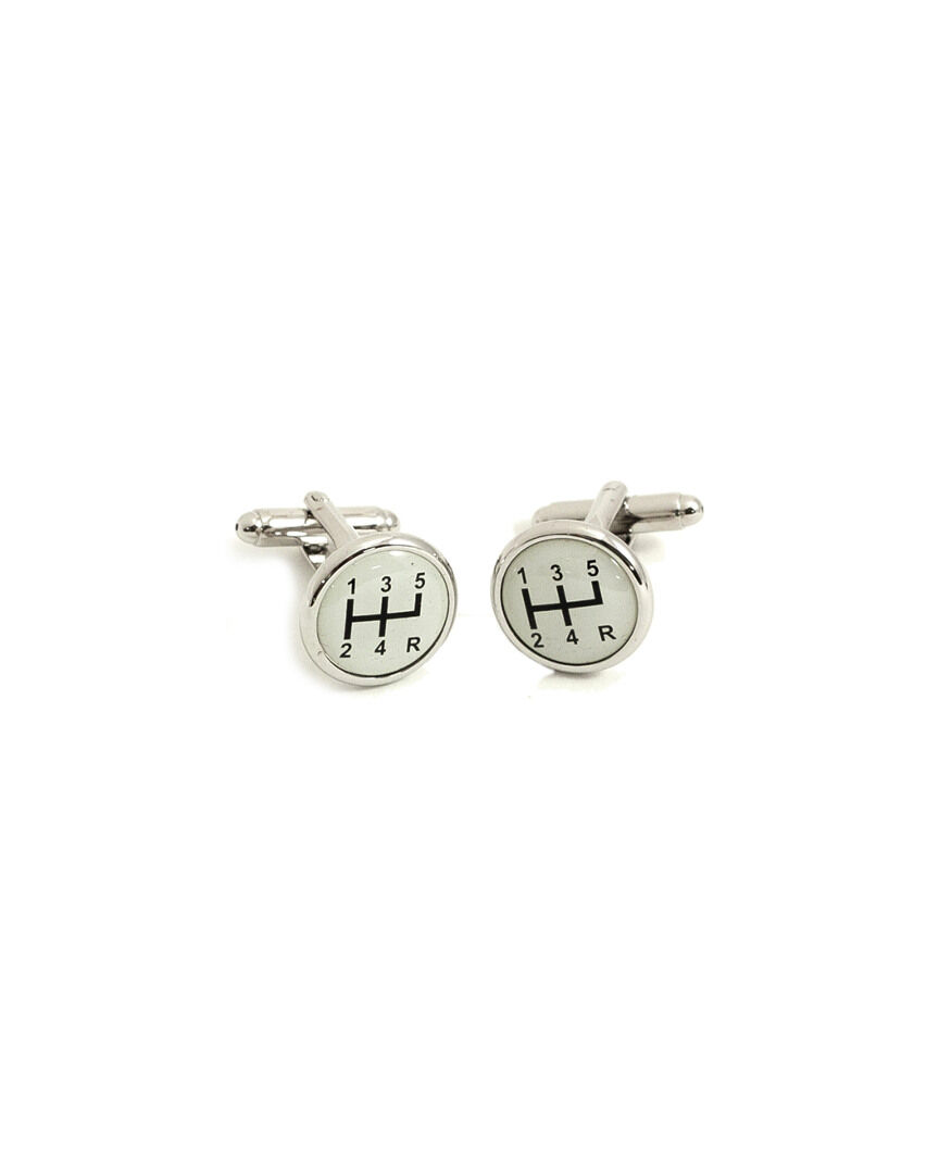 Bey-Berk Rhodium Plated Cufflinks with Gear Shifter Design NoColor NoSize