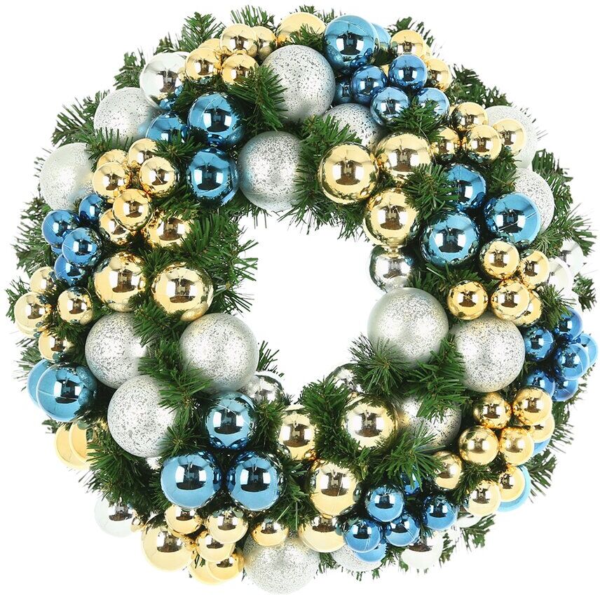 Creative Labs Displays 26in Blue & Gold Ball Wreath Floral Arrangement Blue Medium