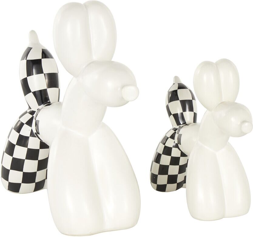 Peyton Lane Set of 2 Dog White Ceramic Balloon Sculpture with Checkered Accents White NoSize