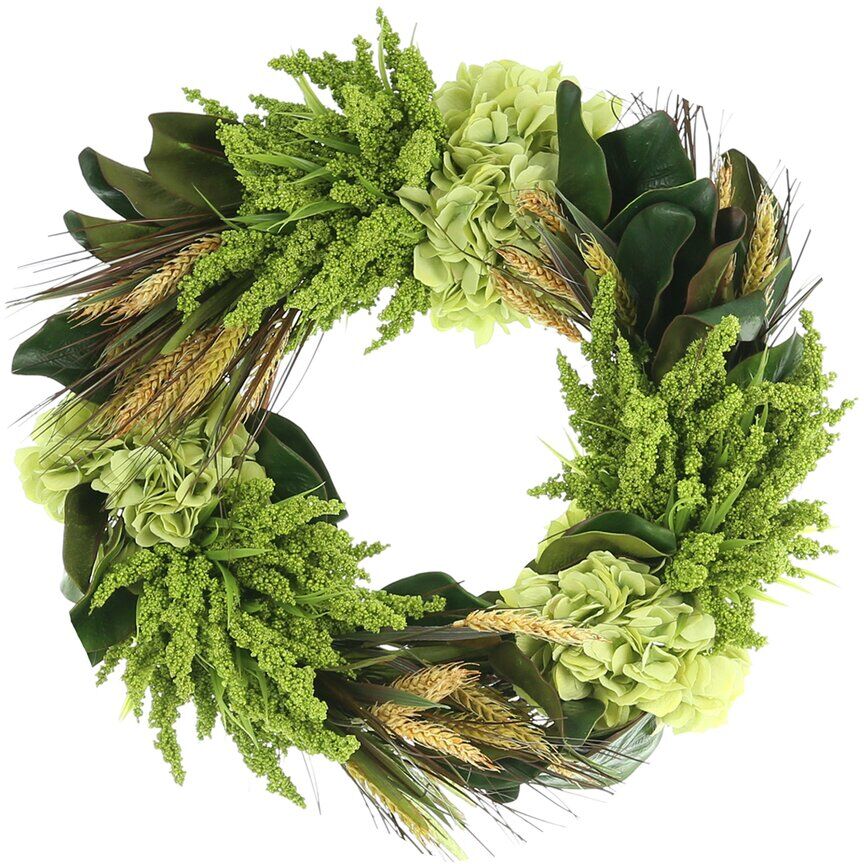 Creative Labs Displays 22in Green Heather and Hydrangea Magnolia Leaves Wreath Green Medium