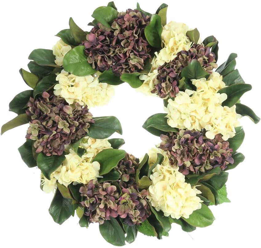 Creative Labs Displays 28in Cream and Plum Hydrangea Magnolia Leaves Wreath Plum 28"