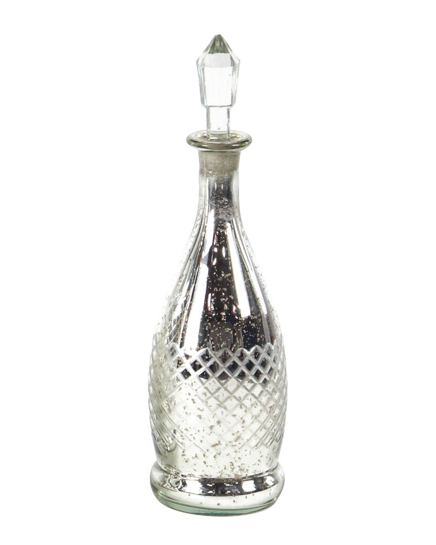 Peyton Lane Set of 2 Traditional Silver Glass Bottles with Clear Stoppers NoColor NoSize
