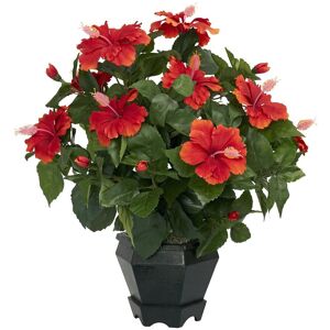 Nearly Natural Hibiscus with Black Hexagon Vase Silk Plant Orange NoSize