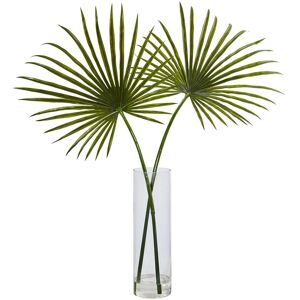 Nearly Natural Fan Palm Artificial Arrangement in Glass Vase Green NoSize