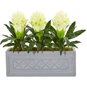 Nearly Natural Bromeliad Artificial Plant in Stone Planter White NoSize