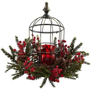 Nearly Natural Pine Berry Birdhouse Candelabrum Red NoSize