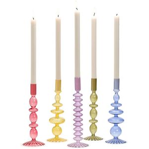 Two's Company Set Of 5 Hand-Blown Glass Candleholder Pink NoSize