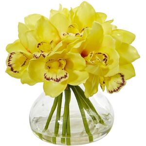 Nearly Natural Cymbidium Orchid Artificial Arrangement in Glass Vase Yellow NoSize