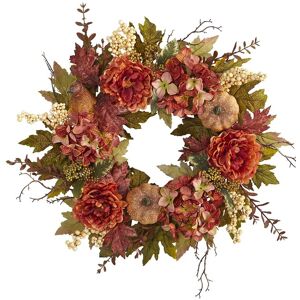 Nearly Natural 24in Peony Hydrangea And Pumpkin Fall Artificial Orange NoSize