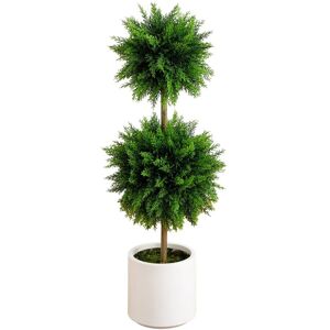 Nearly Natural 3.5ft Indoor/Outdoor UV-Resistant Artificial Cedar Double Ball Topiary Tree in Decorative Planter Green NoSize