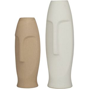 Peyton Lane Set of 2 Tribal Beige Ceramic Easter Island Head Decorative Vase NoColor ns