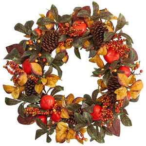 Nearly Natural 26In. Autumn Persimmon & Pinecones Artificial Fall Wreath Orange NoSize