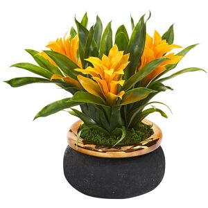 Nearly Natural Bromeliad Artificial Plant in Stoneware Planter Yellow ns