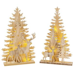 Gerson International Set Of 2 17.25in Lighted Laser Cut Trees And Reindeer Tabletop Dcor Brown NoSize