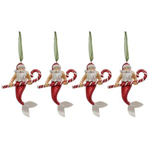 HGTV Set Of 4 Glass Santa Merman Ornaments Red NoSize