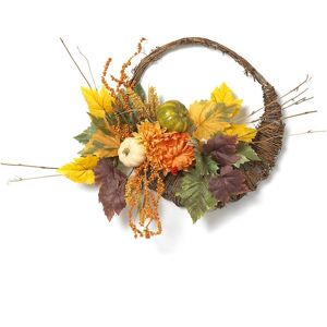 Gerson International 20in Diameter Cornucopia Wreath With Pumpkins And Berries Orange NoSize