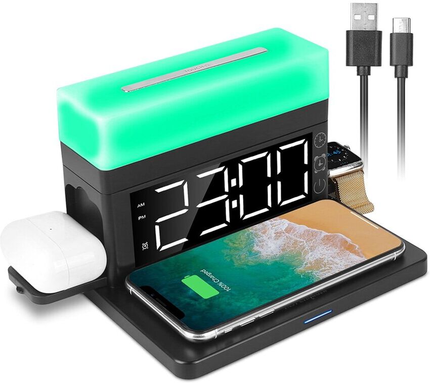 Fresh Fab Finds 3-In-1 Fast Wireless Charger Dock with Alarm Clock Black NoSize