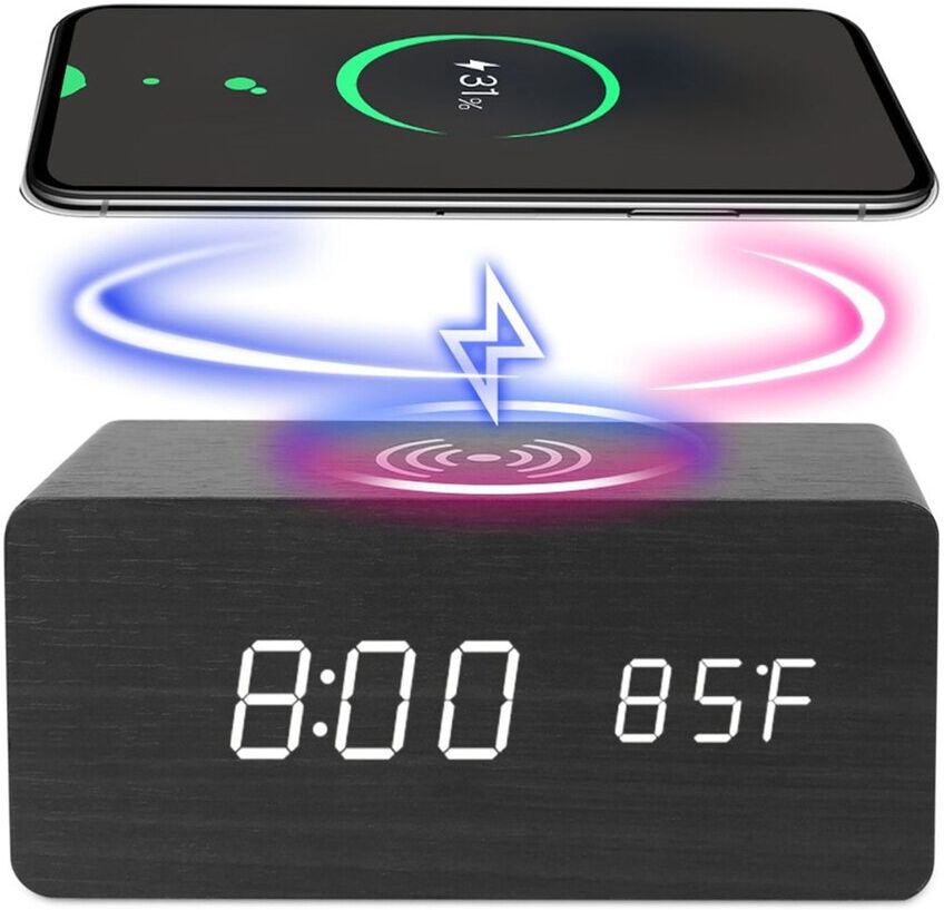 Fresh Fab Finds Wireless Charger Alarm Clock with Voice Control/Temperature Display Black NoSize